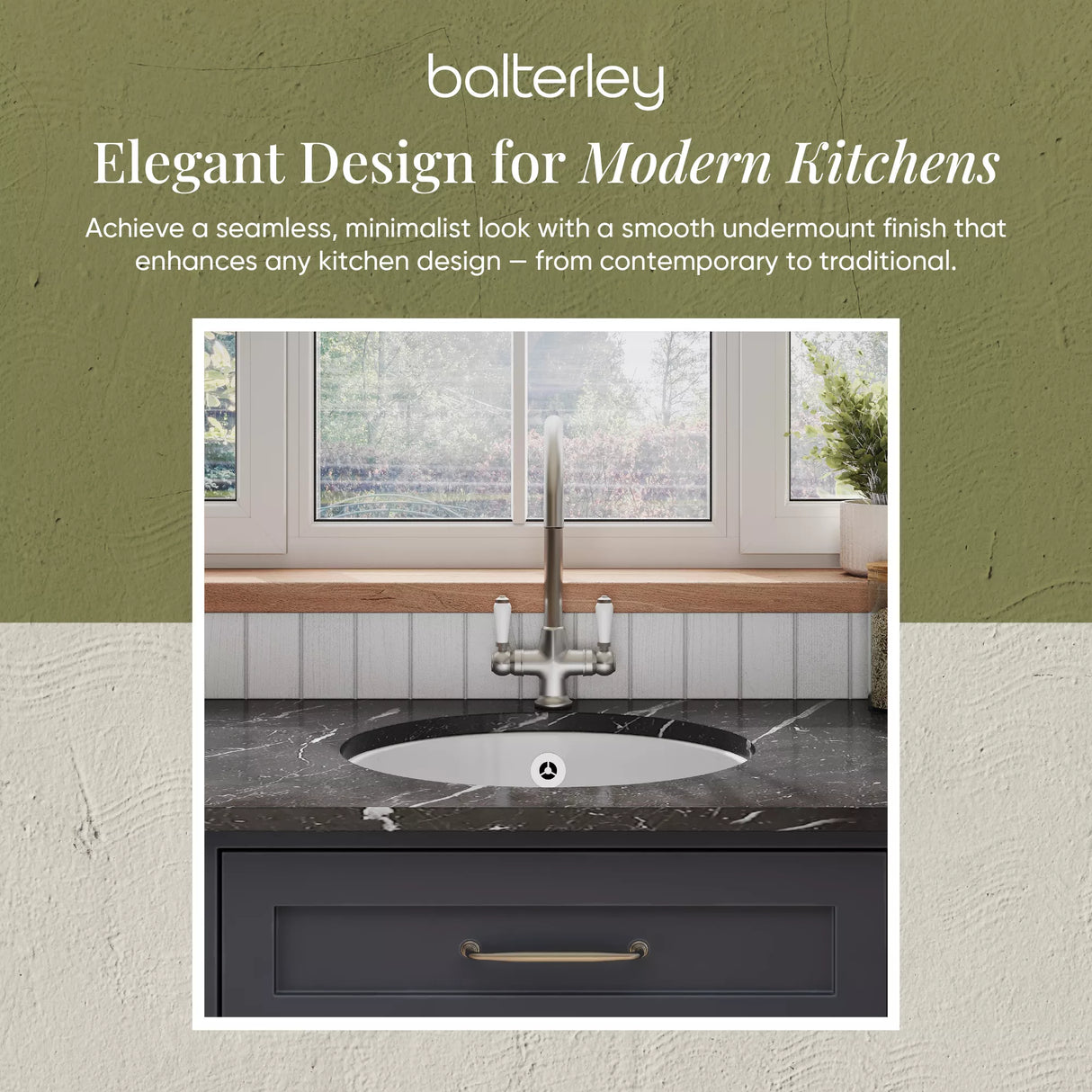 Fireclay Single Bowl Round Undermount Kitchen Sink, Central Waste Position & Overflow - 460mm - Multiple Colours Available