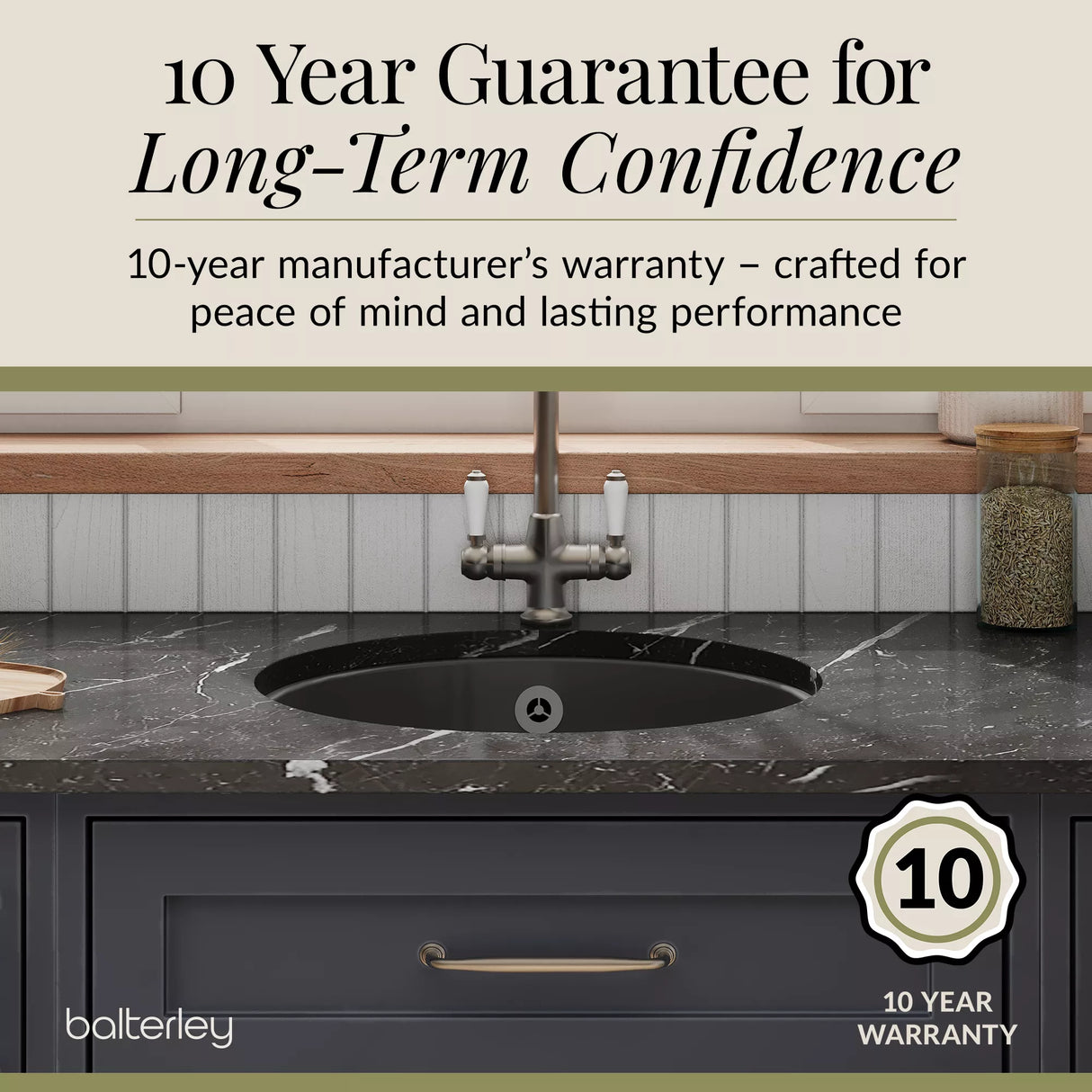 Fireclay Single Bowl Round Undermount Kitchen Sink, Central Waste Position & Overflow - 460mm - Multiple Colours Available