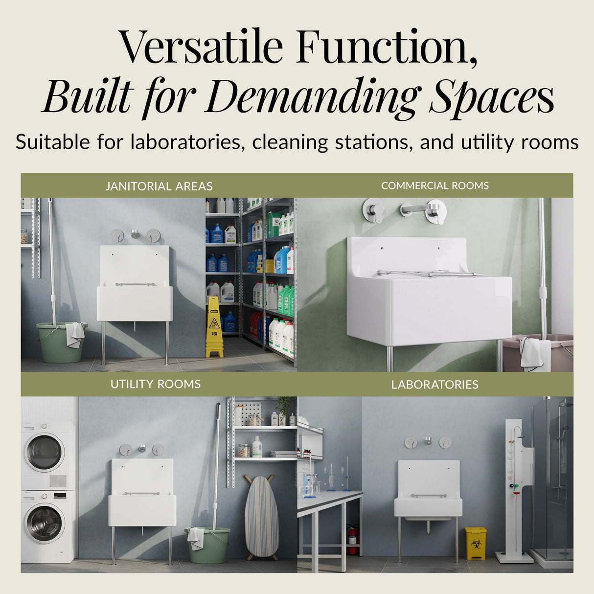 Single Bowl Fireclay Ceramic Cleaner Sink w.Grid - Multiple Sizes and Accessories