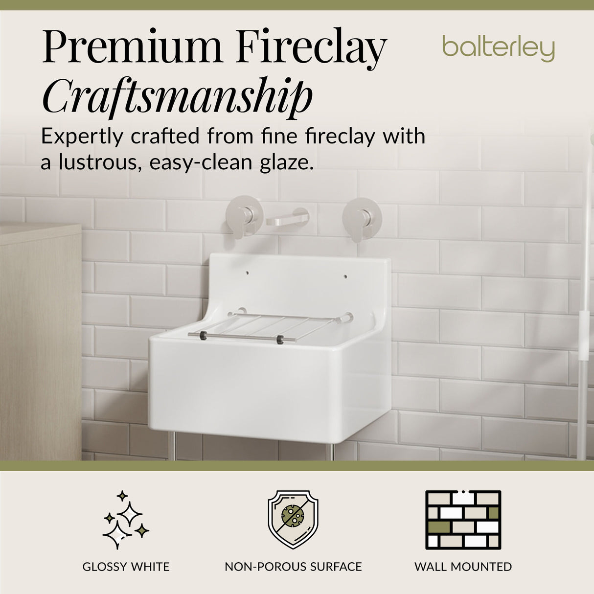Single Bowl Fireclay Ceramic Cleaner Sink w.Grid - Multiple Sizes and Accessories