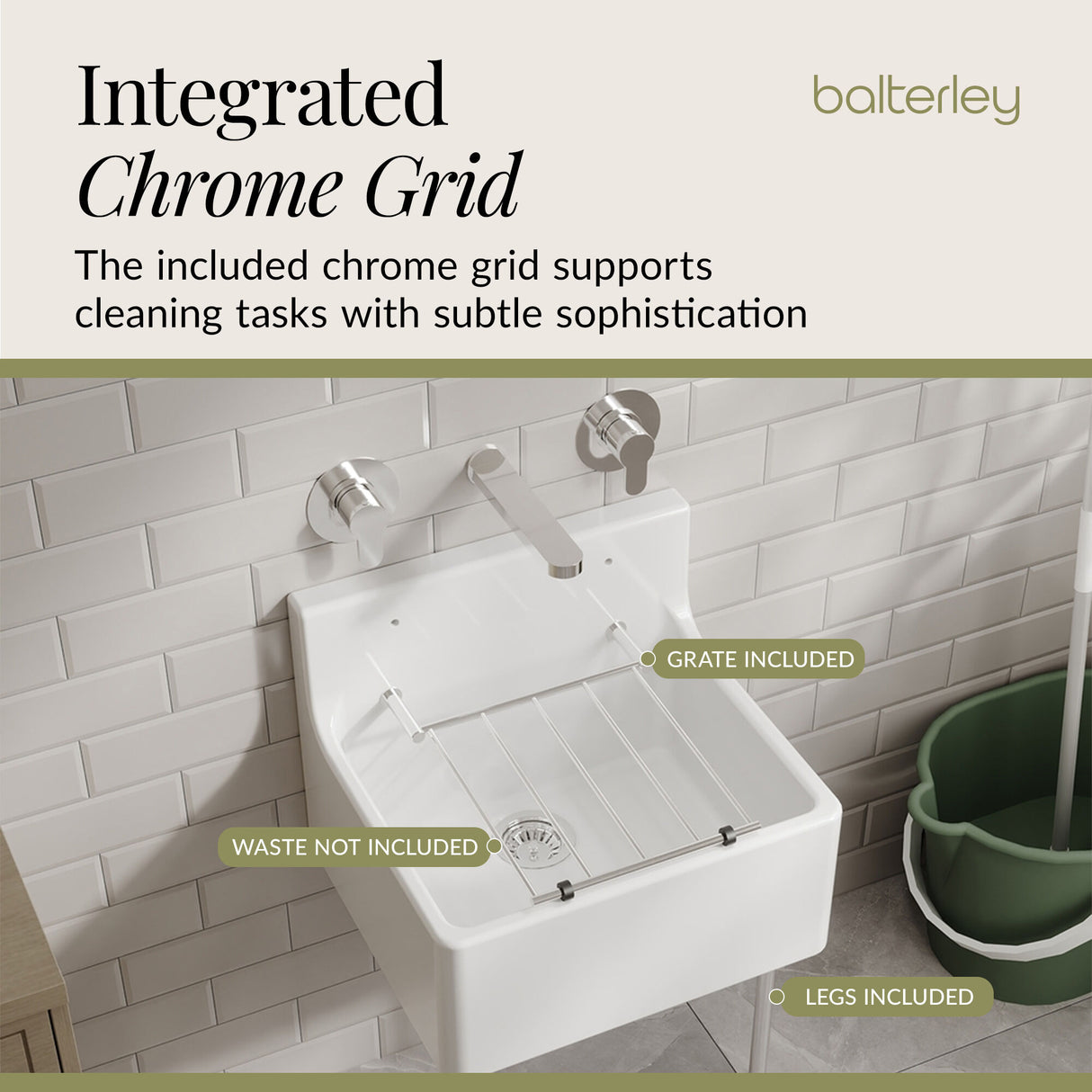 Single Bowl Fireclay Ceramic Cleaner Sink w.Grid - Multiple Sizes and Accessories