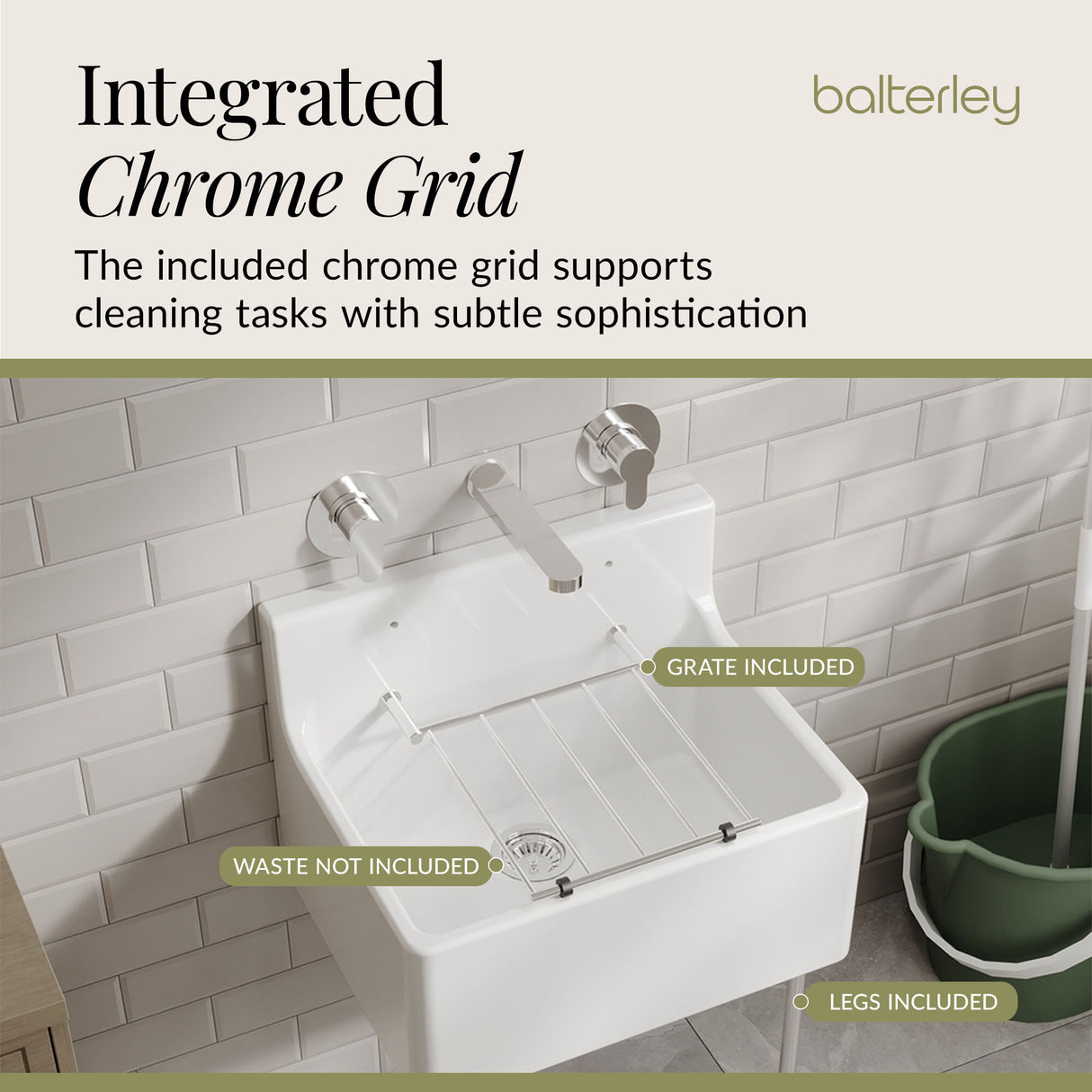 Single Bowl Fireclay Ceramic Cleaner Sink w.Grid - Multiple Sizes and Accessories