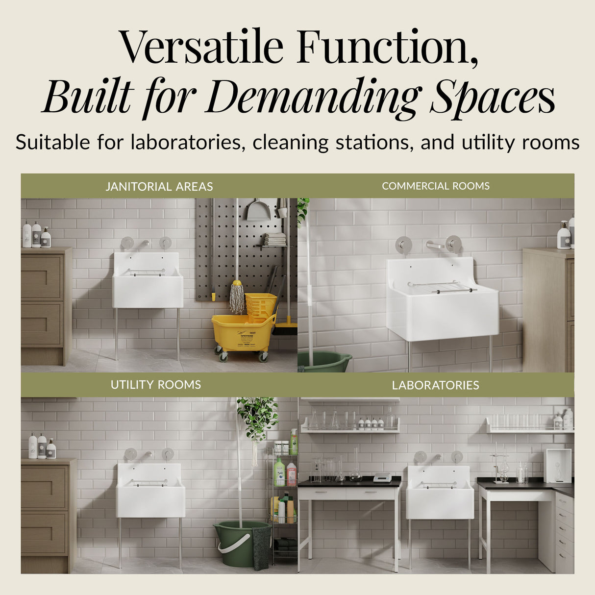 Single Bowl Fireclay Ceramic Cleaner Sink w.Grid - Multiple Sizes and Accessories