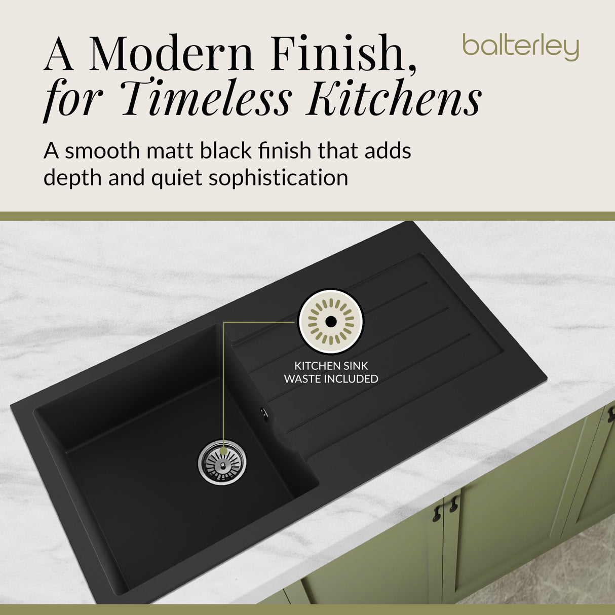 101cm Composite Inset Kitchen Sink with Overflow & Drainer - Available in Multiple Colours