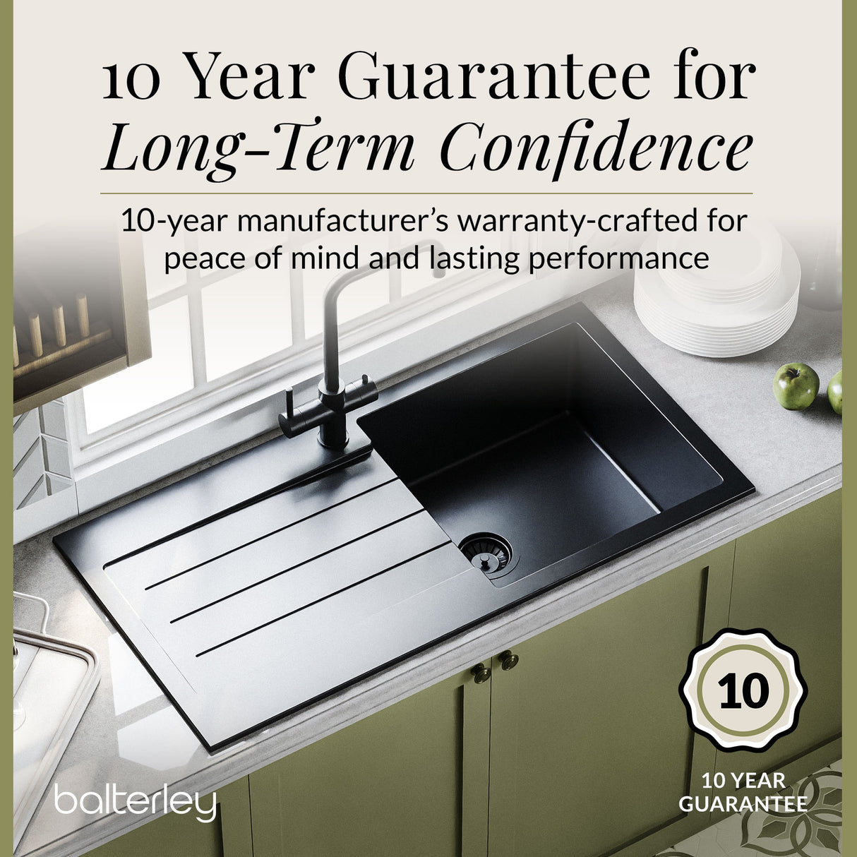 101cm Composite Inset Kitchen Sink with Overflow & Drainer - Available in Multiple Colours