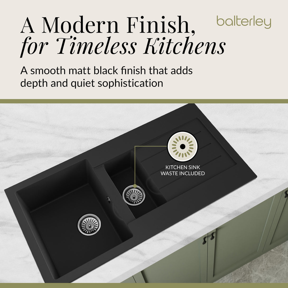 101cm Composite Inset Kitchen Sink with Overflow & Drainer - Available in Multiple Colours