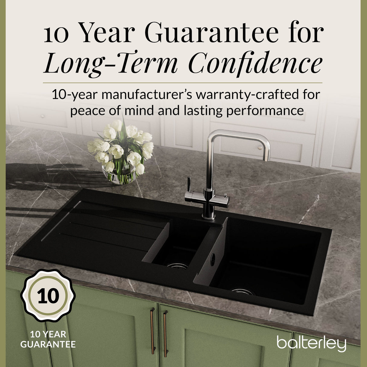 101cm Composite Inset Kitchen Sink with Overflow & Drainer - Available in Multiple Colours