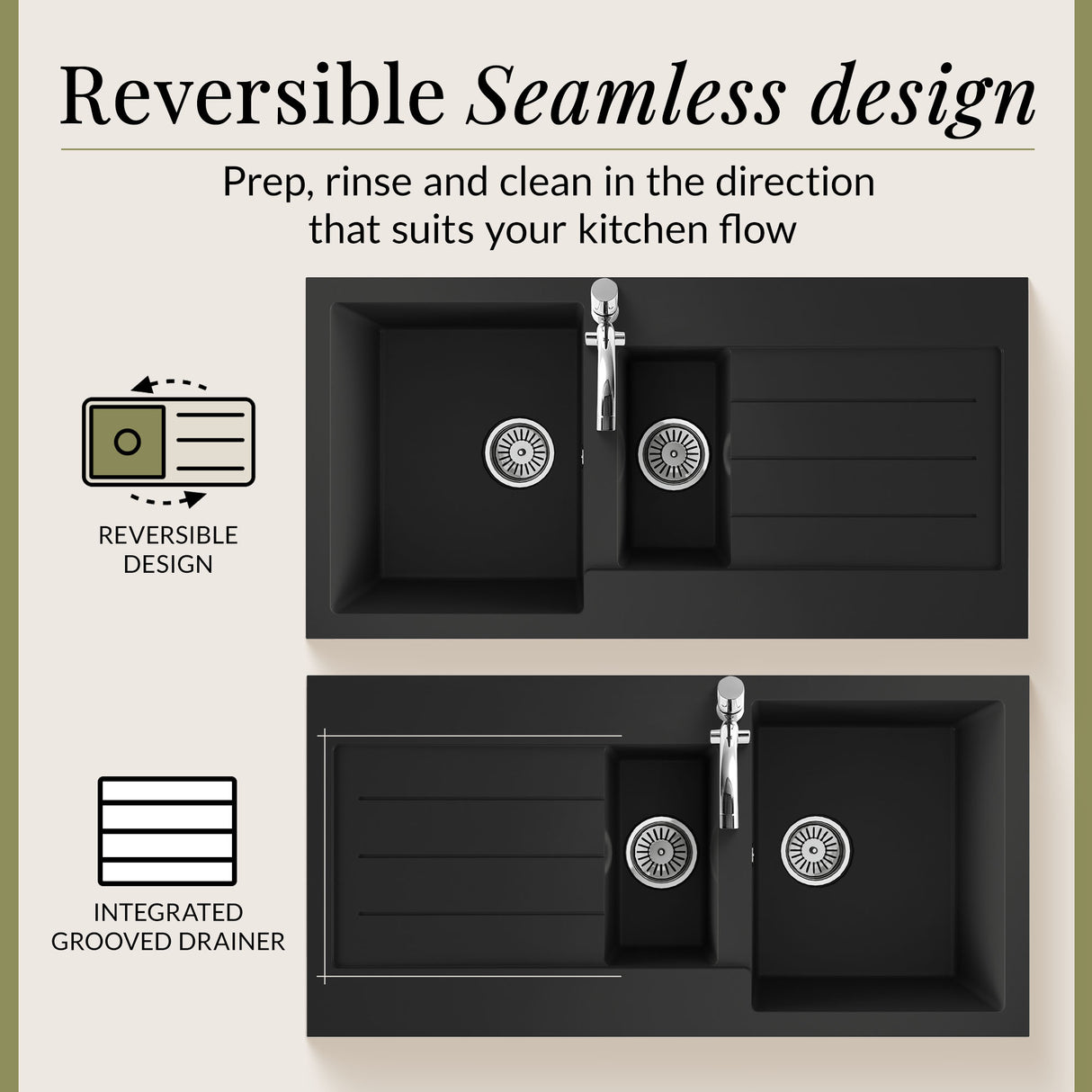 101cm Composite Inset Kitchen Sink with Overflow & Drainer - Available in Multiple Colours