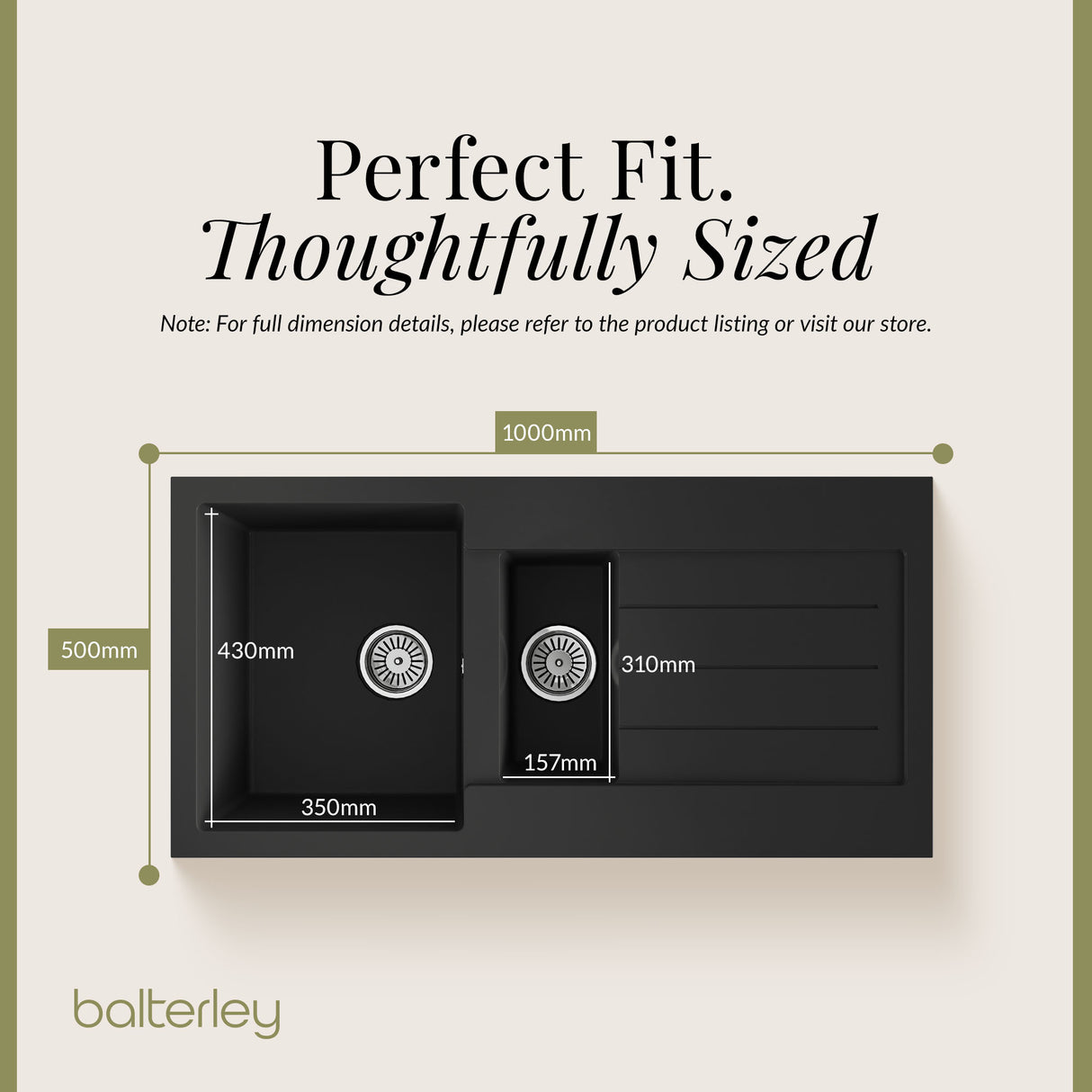 101cm Composite Inset Kitchen Sink with Overflow & Drainer - Available in Multiple Colours