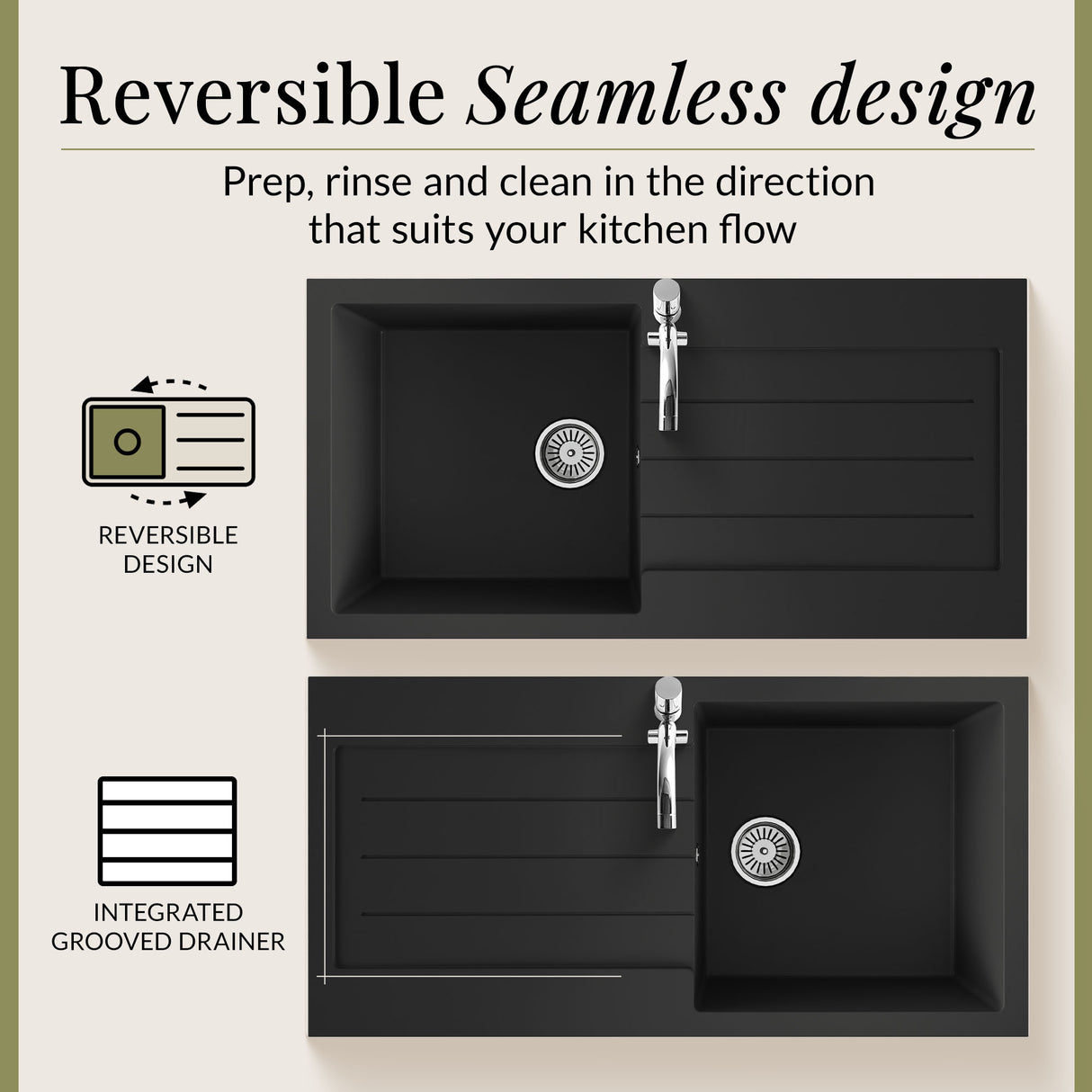 101cm Composite Inset Kitchen Sink with Overflow & Drainer - Available in Multiple Colours