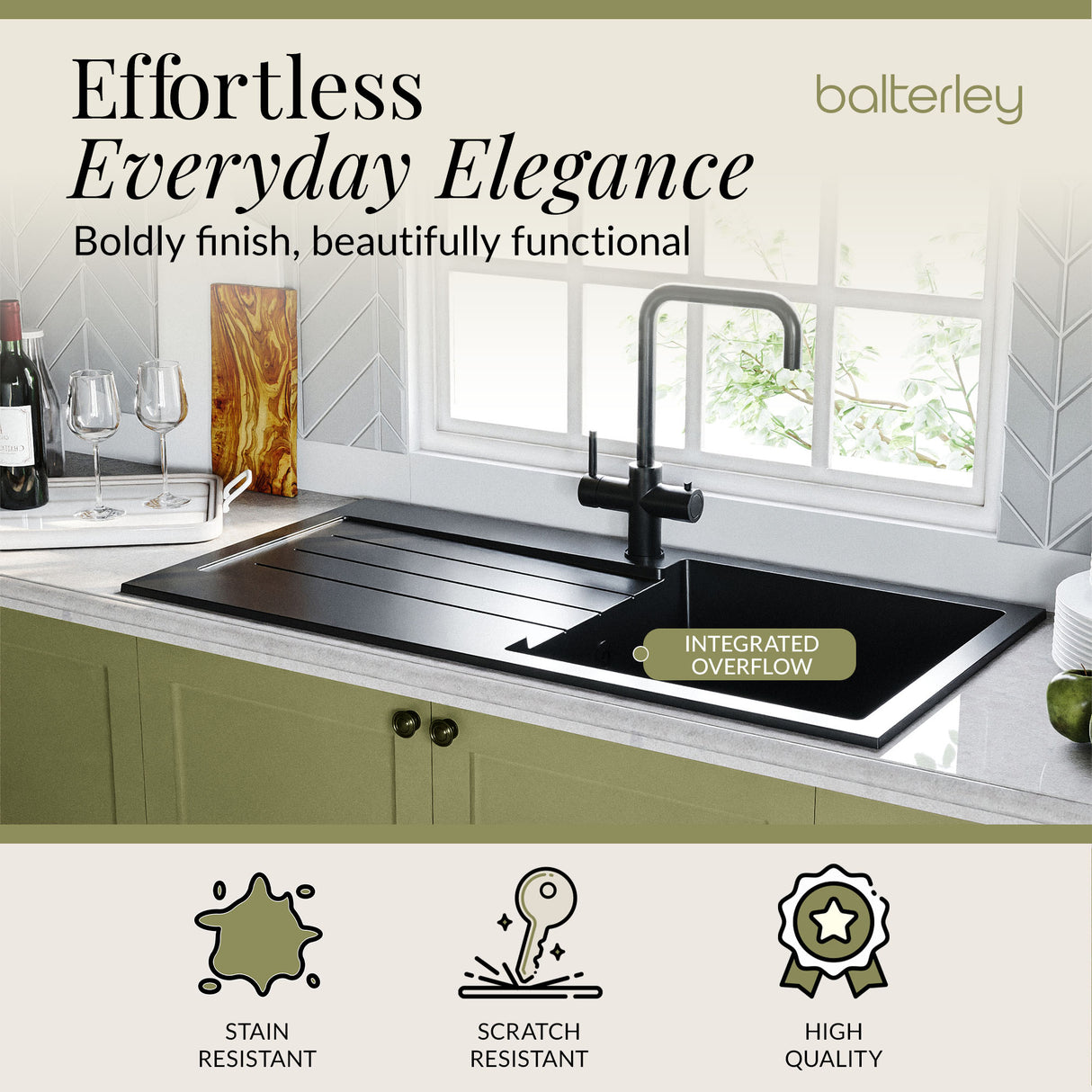 101cm Composite Inset Kitchen Sink with Overflow & Drainer - Available in Multiple Colours