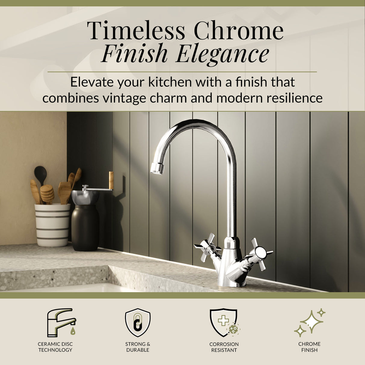 Traditional Mono Mixer Kitchen Tap - Multiple Handle and Finish Options Available