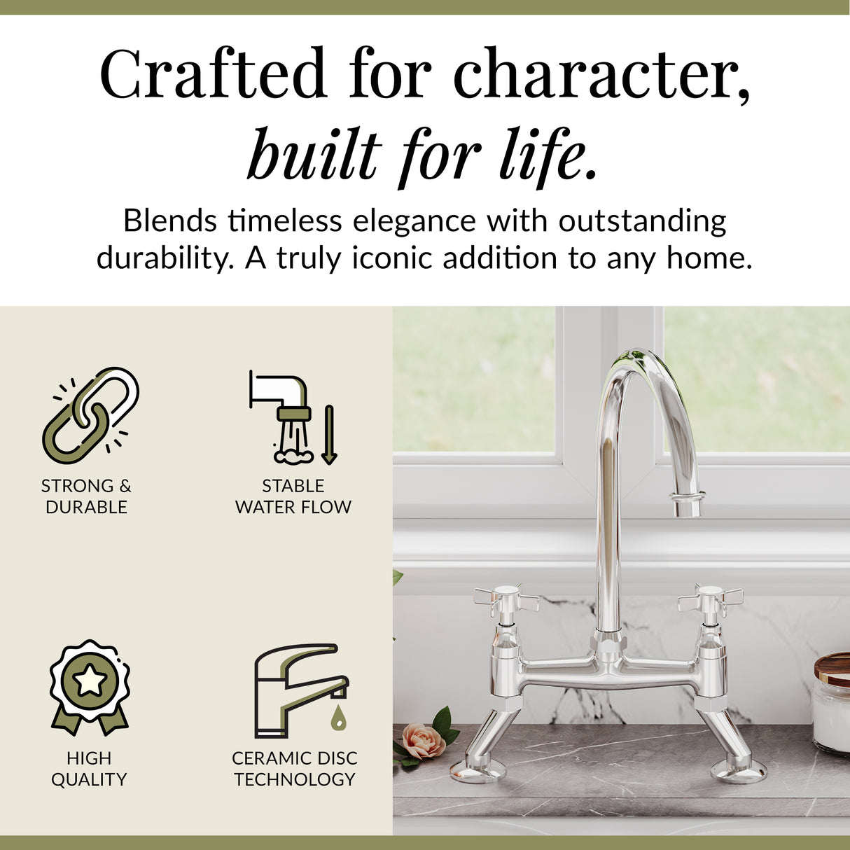 Traditional Bridge Mixer Kitchen Tap - With Multiple Finishes and Handle Options Available