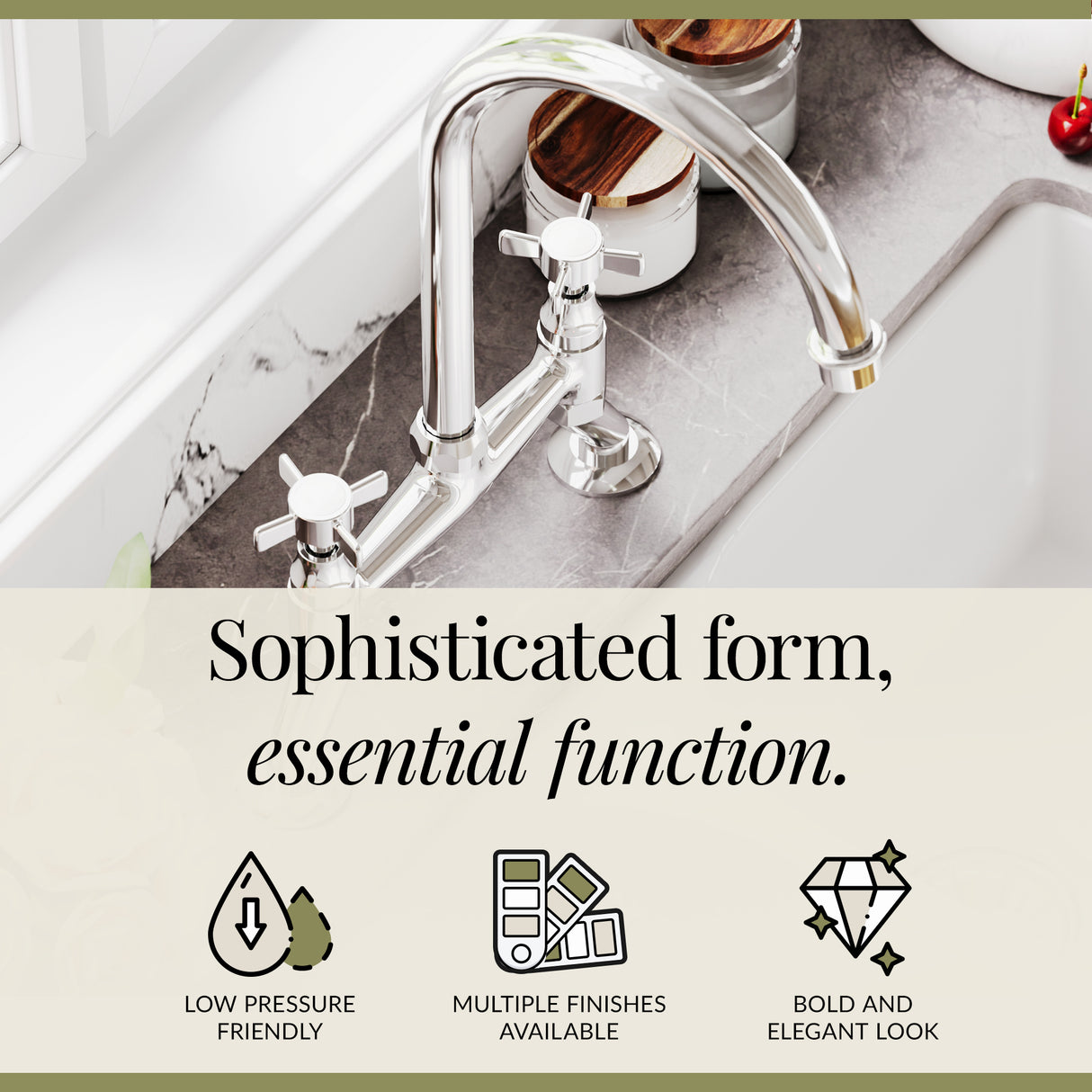 Traditional Bridge Mixer Kitchen Tap - With Multiple Finishes and Handle Options Available