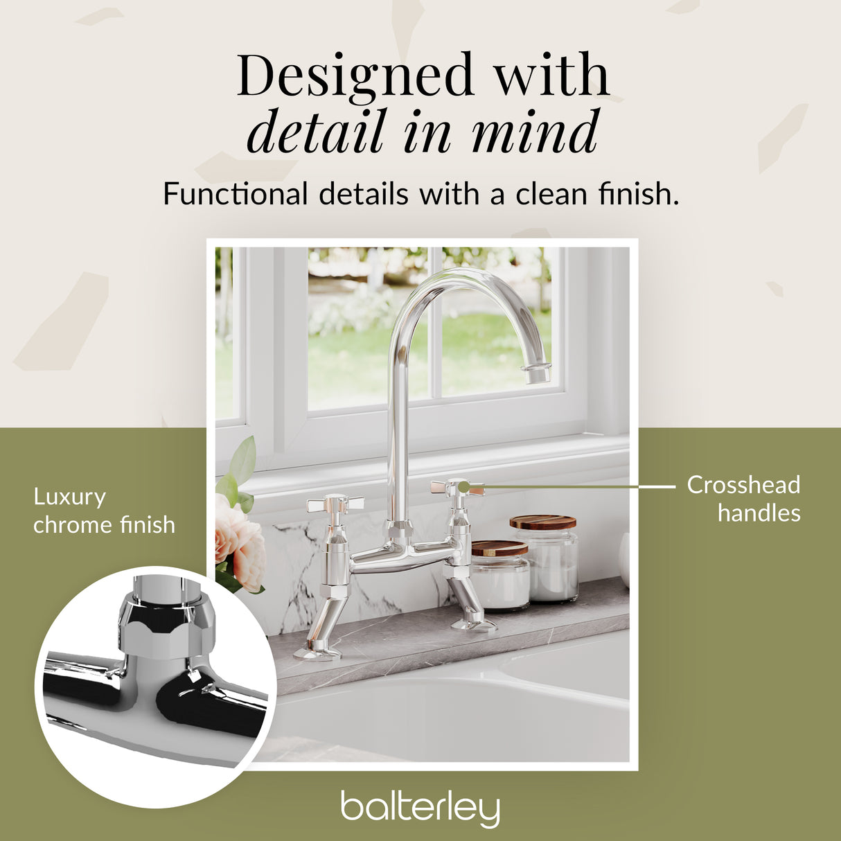 Traditional Bridge Mixer Kitchen Tap - With Multiple Finishes and Handle Options Available