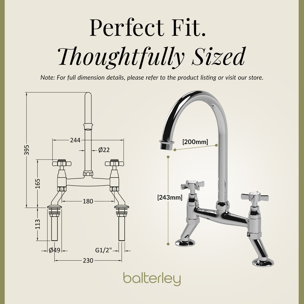 Traditional Bridge Mixer Kitchen Tap - With Multiple Finishes and Handle Options Available