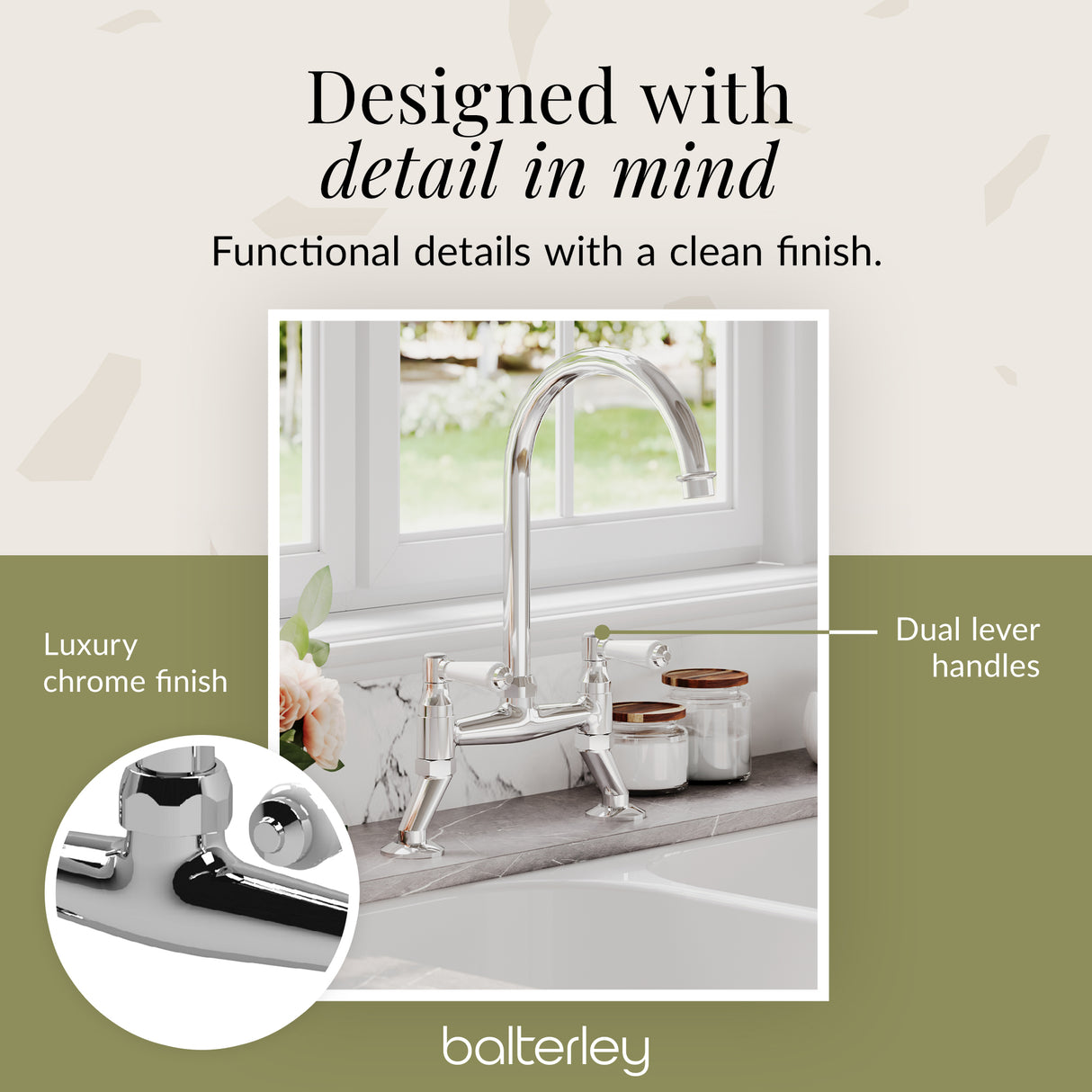 Traditional Bridge Mixer Kitchen Tap - With Multiple Finishes and Handle Options Available
