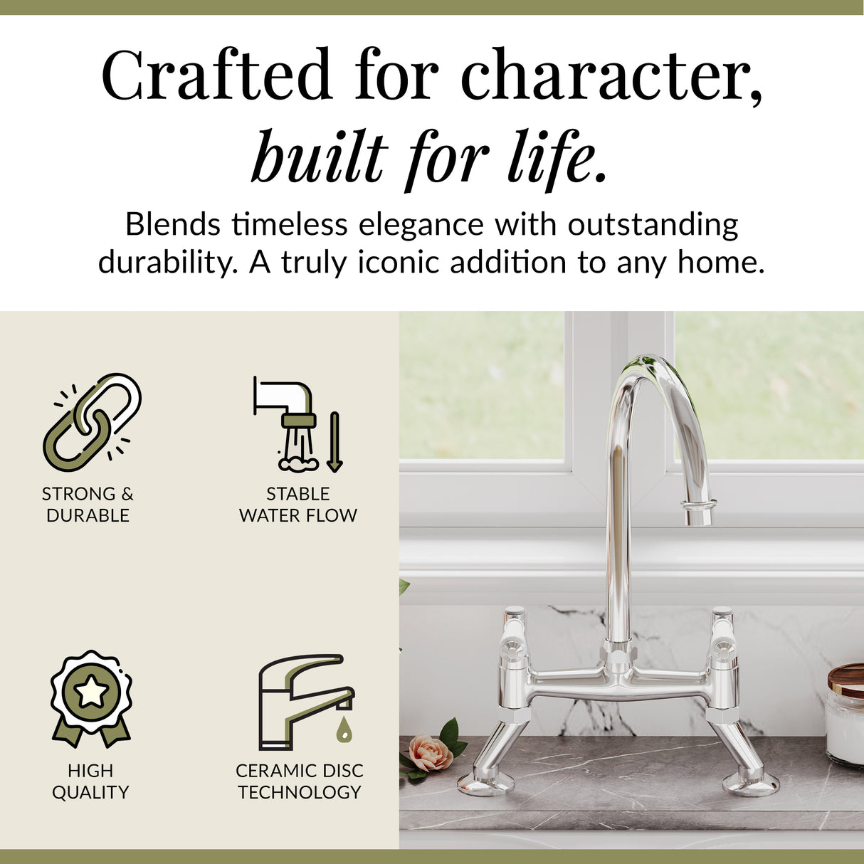 Traditional Bridge Mixer Kitchen Tap - With Multiple Finishes and Handle Options Available