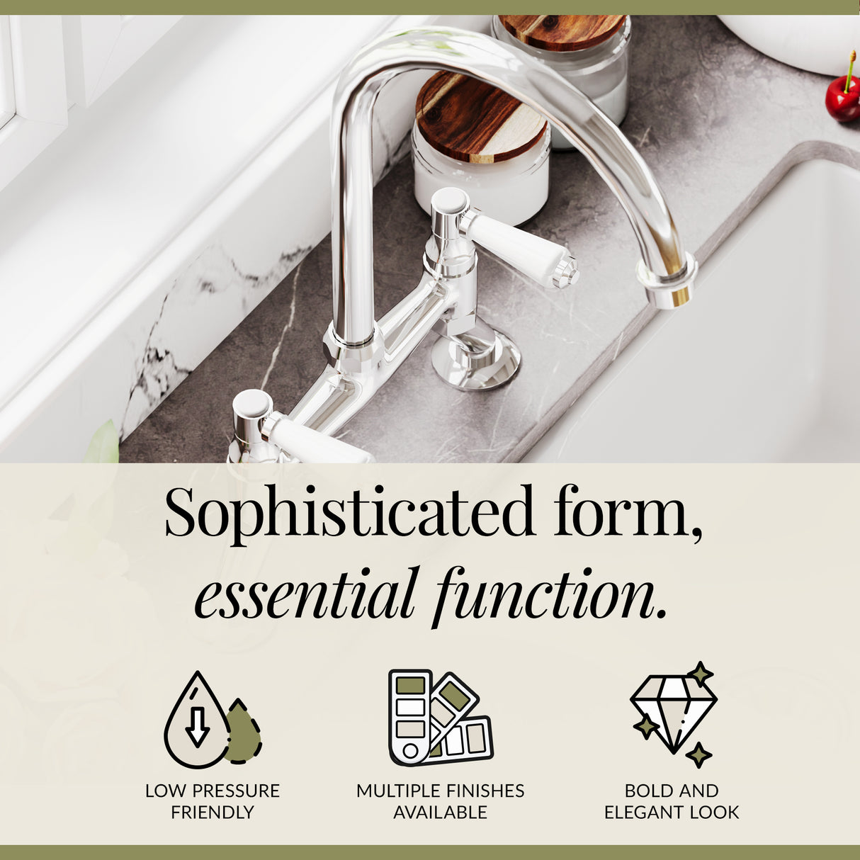 Traditional Bridge Mixer Kitchen Tap - With Multiple Finishes and Handle Options Available