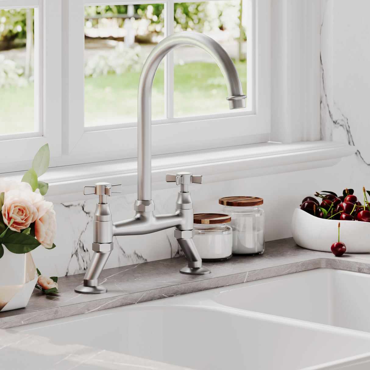 Traditional Bridge Mixer Kitchen Tap - With Multiple Finishes and Handle Options Available