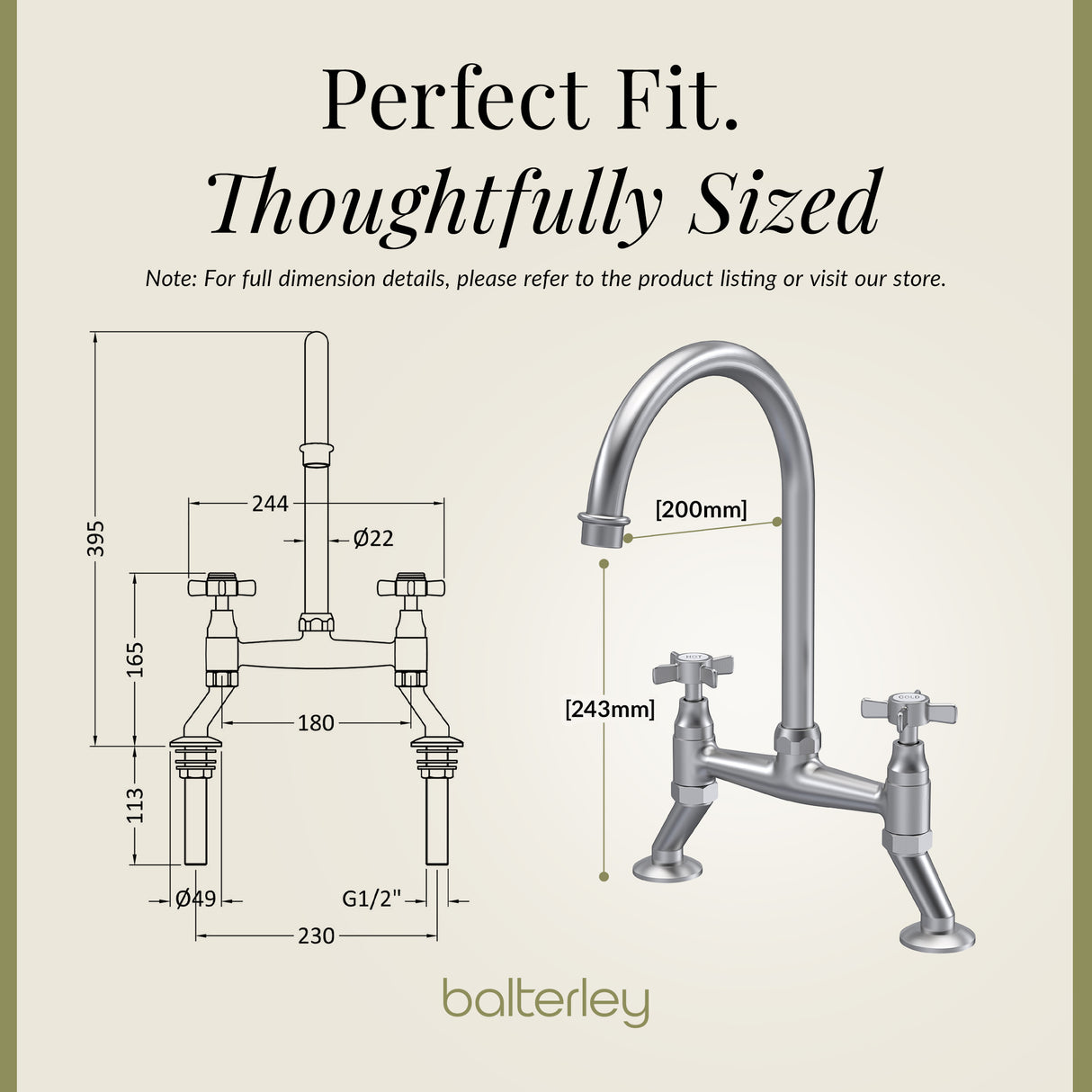 Traditional Bridge Mixer Kitchen Tap - With Multiple Finishes and Handle Options Available