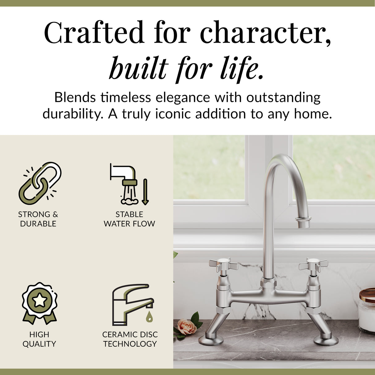 Traditional Bridge Mixer Kitchen Tap - With Multiple Finishes and Handle Options Available