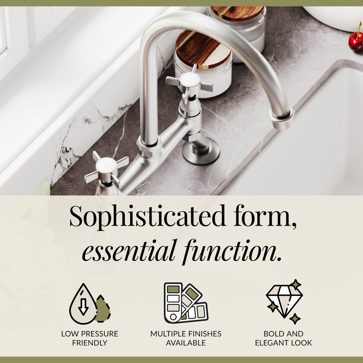 Traditional Bridge Mixer Kitchen Tap - With Multiple Finishes and Handle Options Available