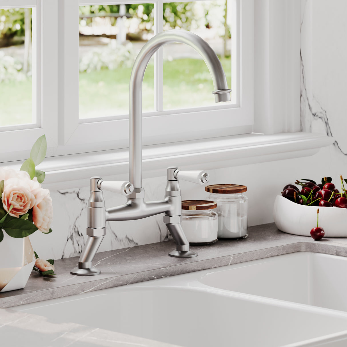 Traditional Bridge Mixer Kitchen Tap - With Multiple Finishes and Handle Options Available