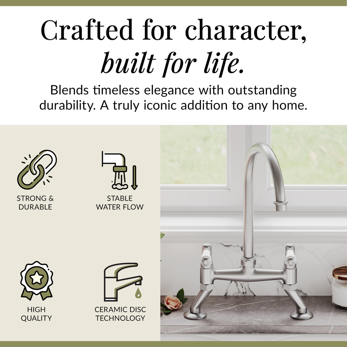 Traditional Bridge Mixer Kitchen Tap - With Multiple Finishes and Handle Options Available