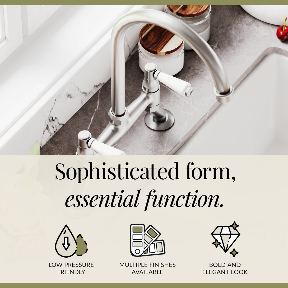Traditional Bridge Mixer Kitchen Tap - With Multiple Finishes and Handle Options Available