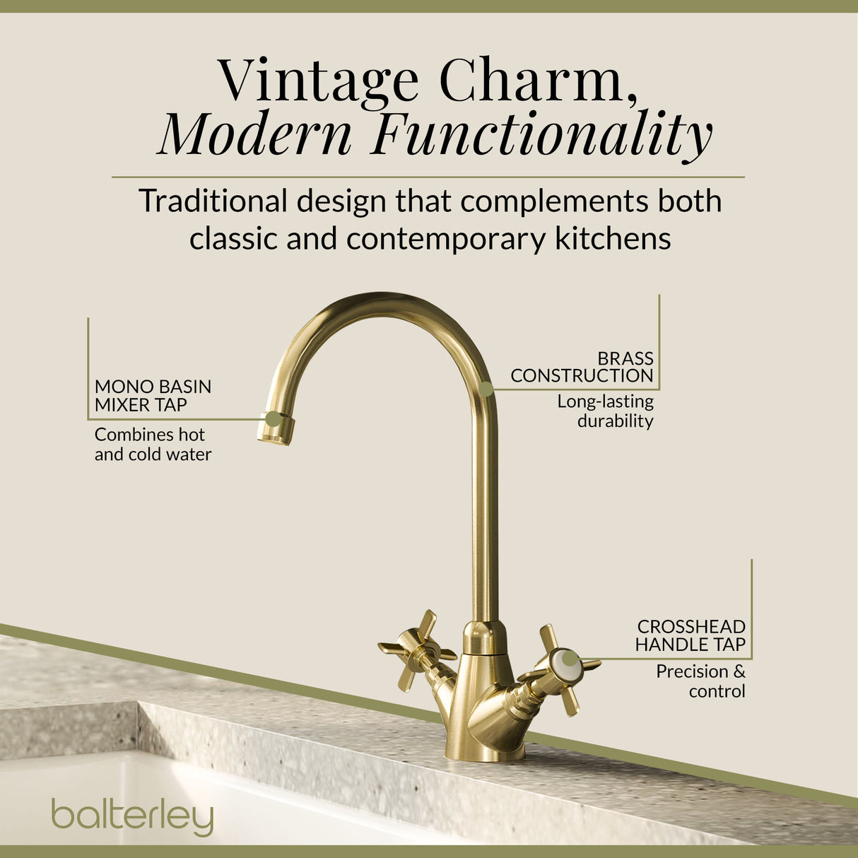 Traditional Mono Mixer Kitchen Tap - Multiple Handle and Finish Options Available