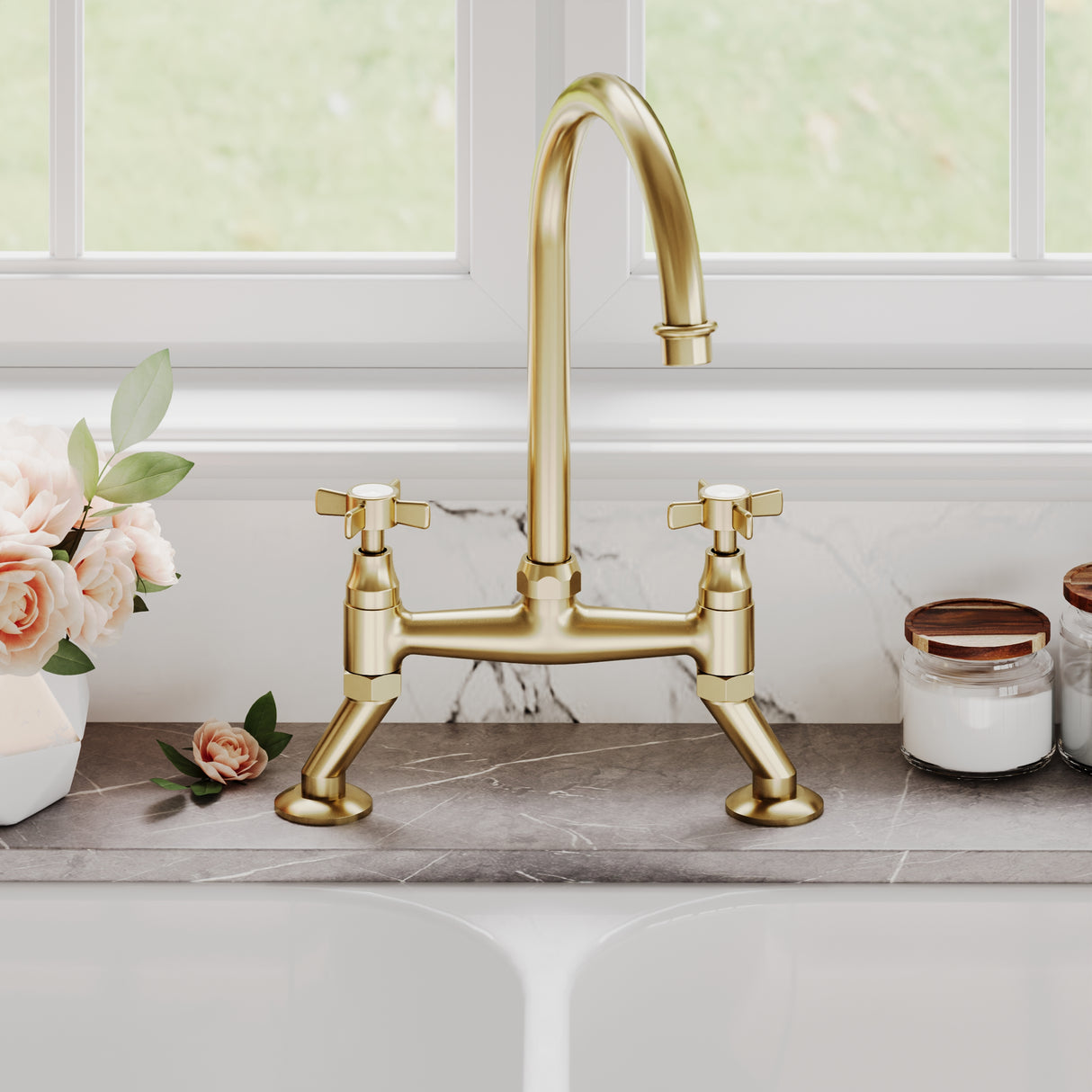 Traditional Bridge Mixer Kitchen Tap - With Multiple Finishes and Handle Options Available