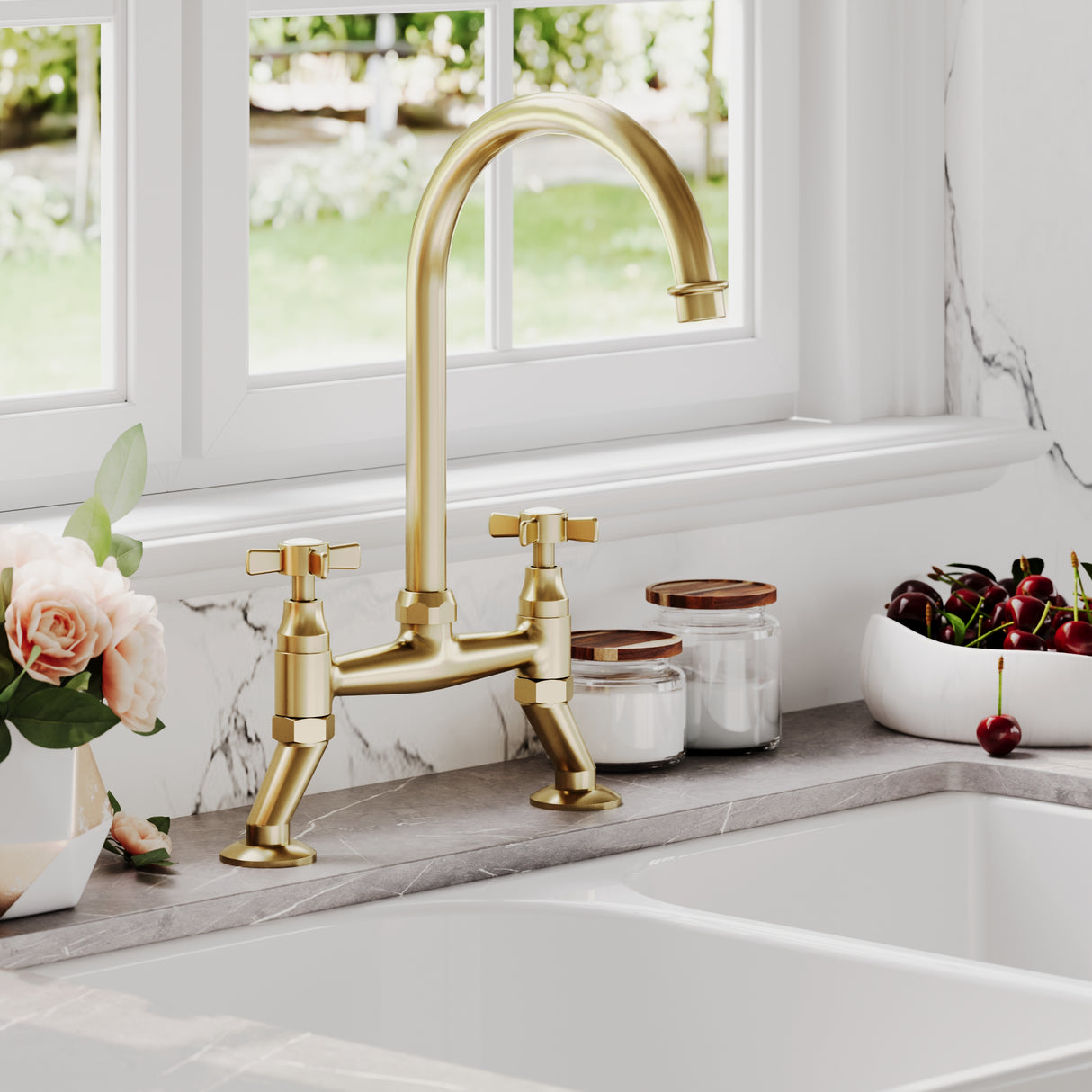 Traditional Bridge Mixer Kitchen Tap - With Multiple Finishes and Handle Options Available