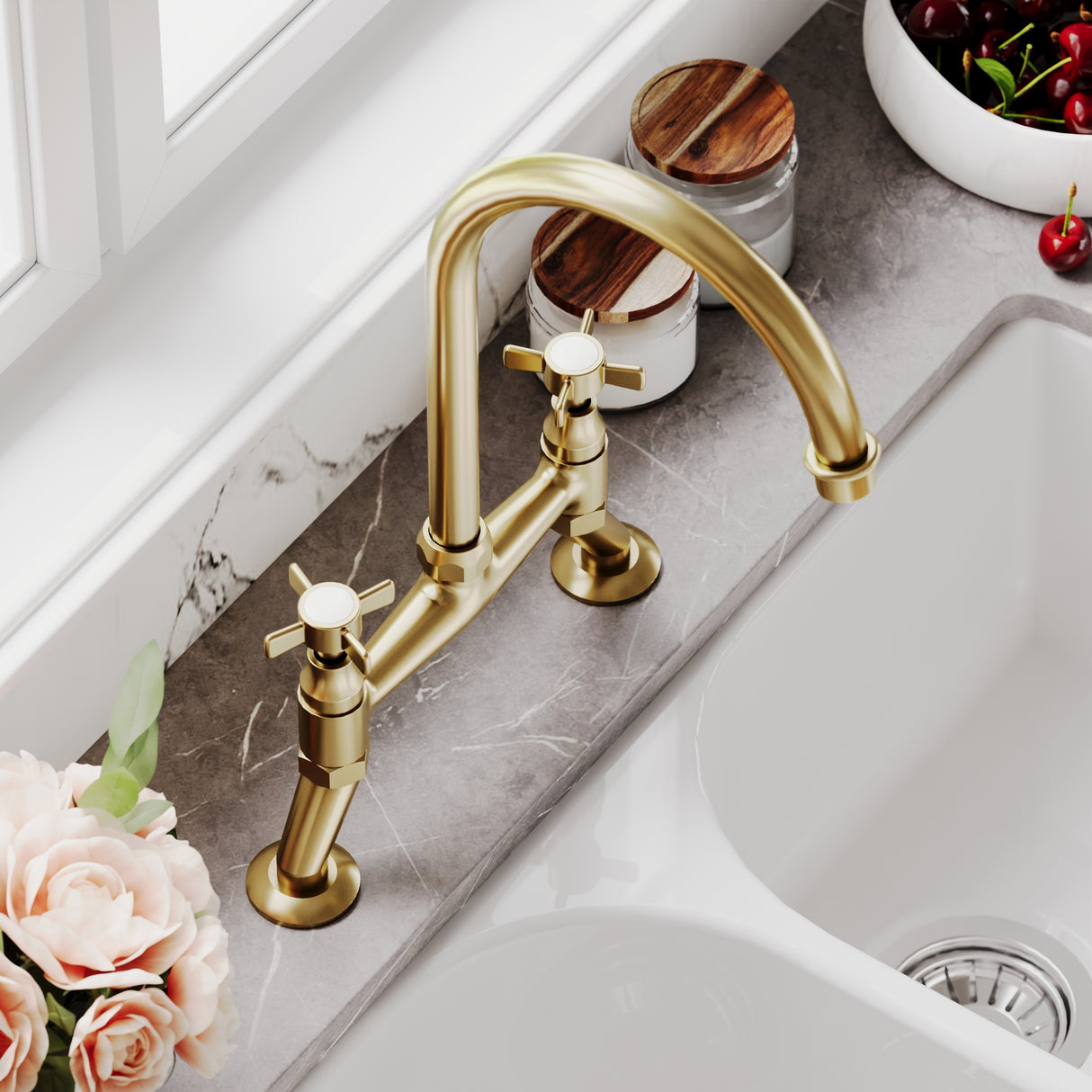 Traditional Bridge Mixer Kitchen Tap - With Multiple Finishes and Handle Options Available