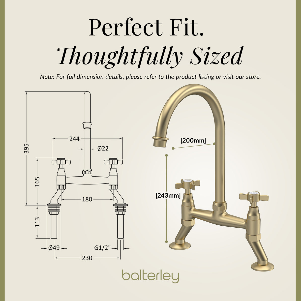 Traditional Bridge Mixer Kitchen Tap - With Multiple Finishes and Handle Options Available