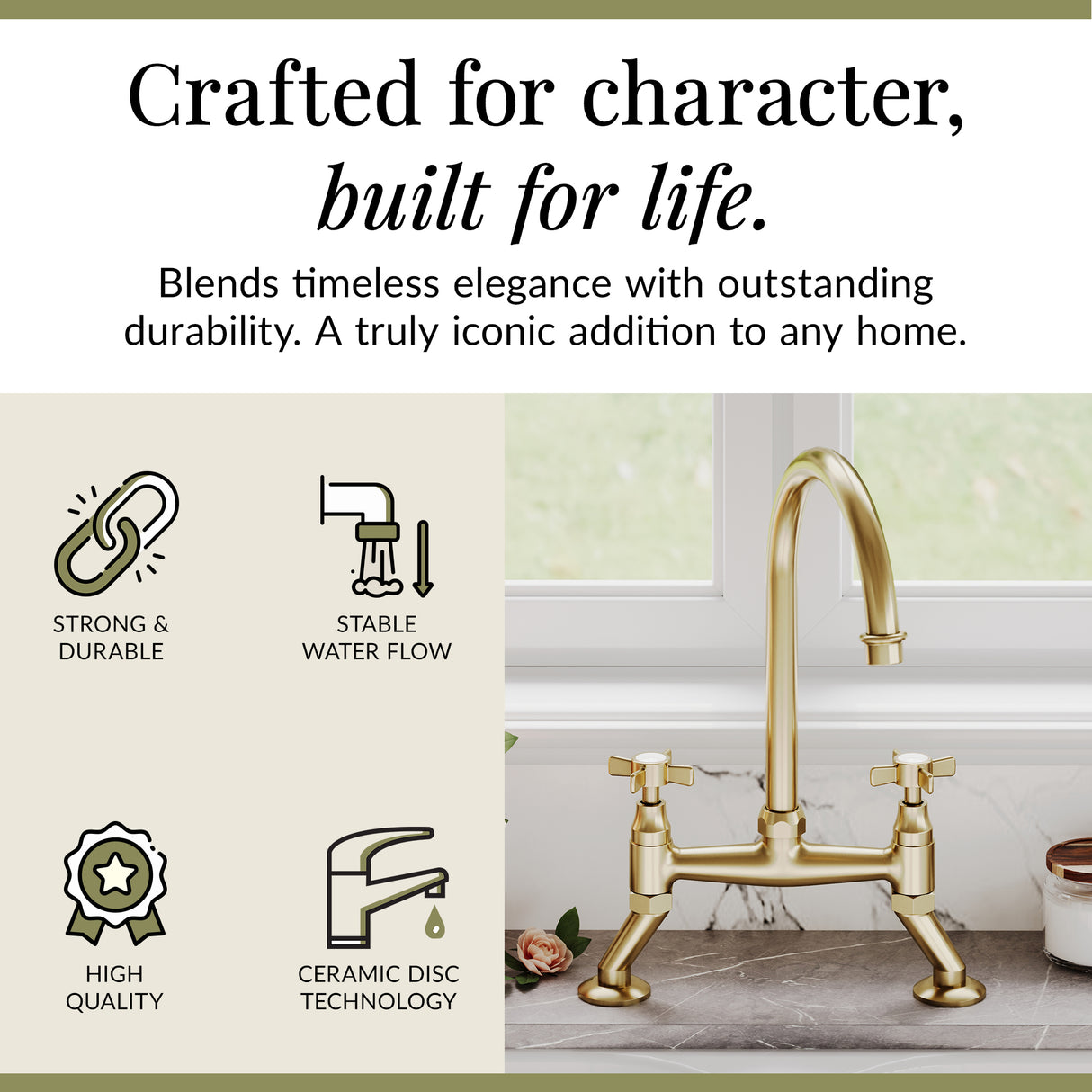 Traditional Bridge Mixer Kitchen Tap - With Multiple Finishes and Handle Options Available