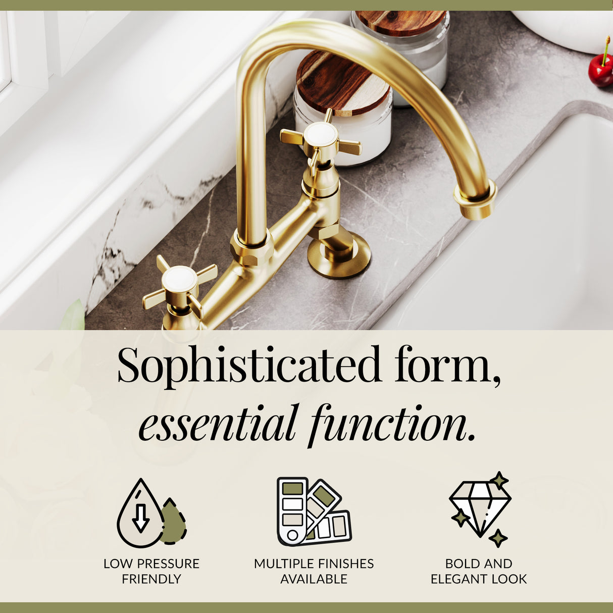 Traditional Bridge Mixer Kitchen Tap - With Multiple Finishes and Handle Options Available