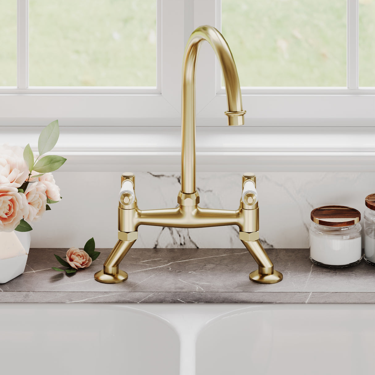 Traditional Bridge Mixer Kitchen Tap - With Multiple Finishes and Handle Options Available