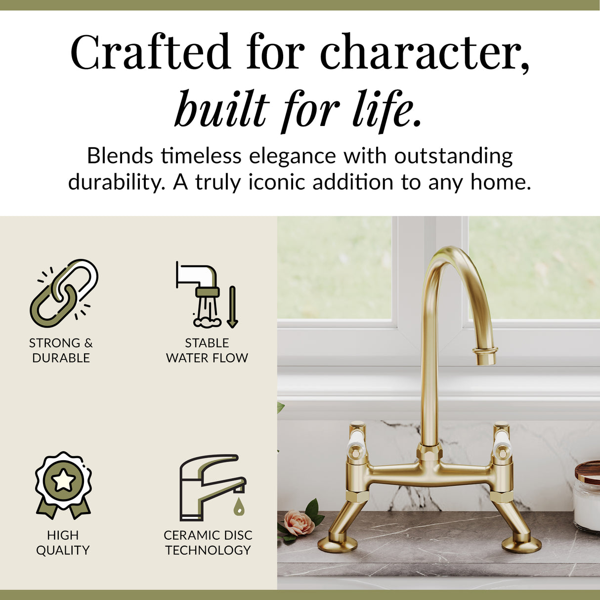 Traditional Bridge Mixer Kitchen Tap - With Multiple Finishes and Handle Options Available