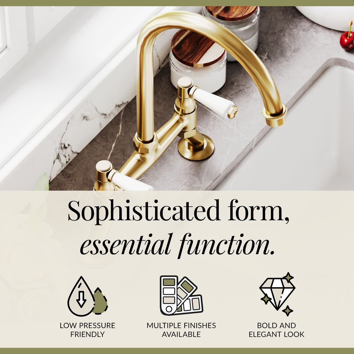 Traditional Bridge Mixer Kitchen Tap - With Multiple Finishes and Handle Options Available
