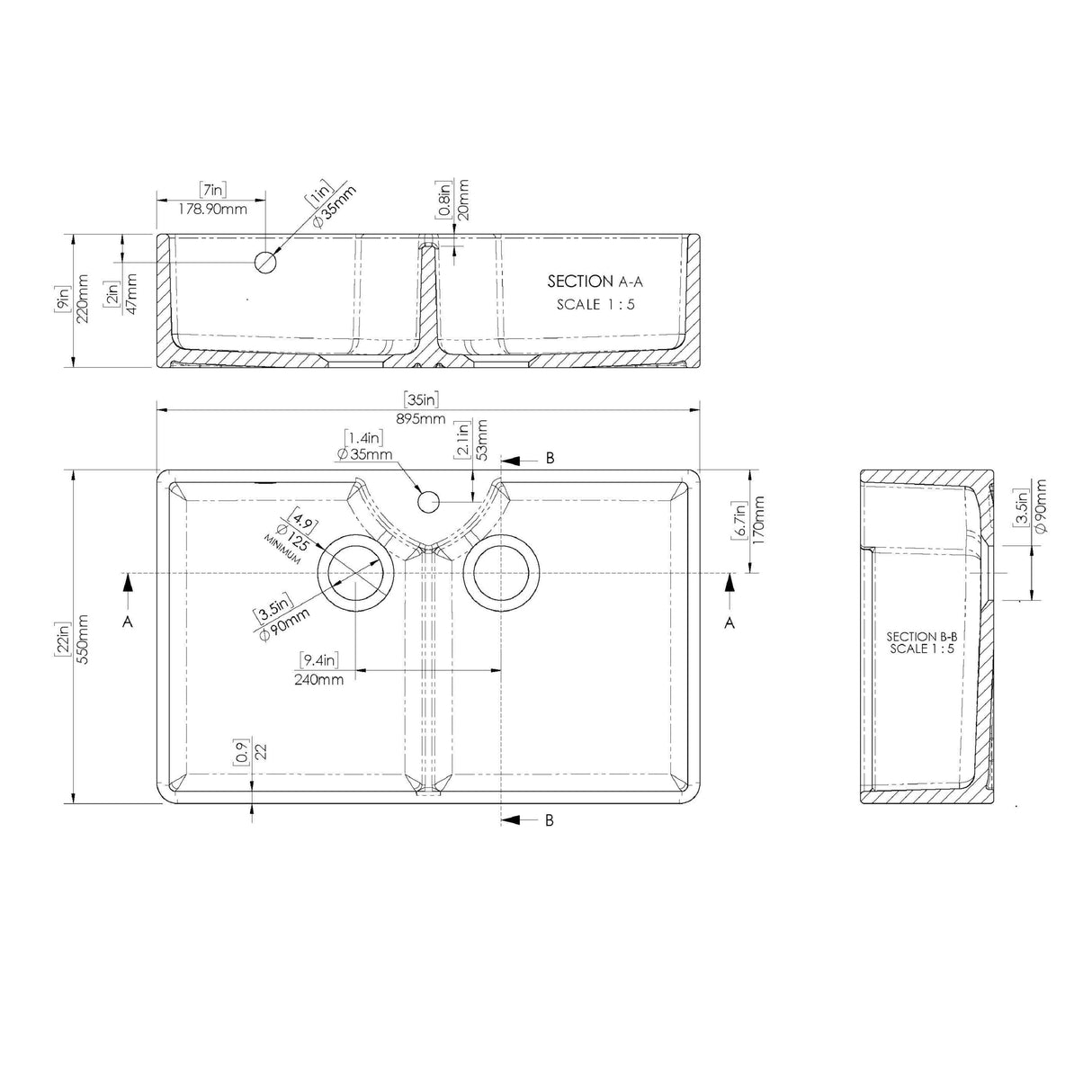 Double Bowl Fireclay Ceramic Butler Kitchen Sink Bundle with Overflow, Mixer Tap & Wastes