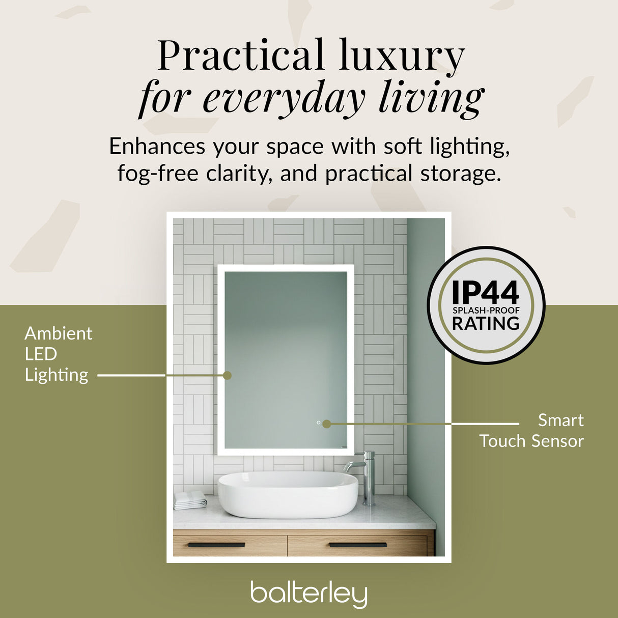 Rectangular LED Illuminated Touch Sensor Minimalist Mirror with Demister, 700mm x 500mm