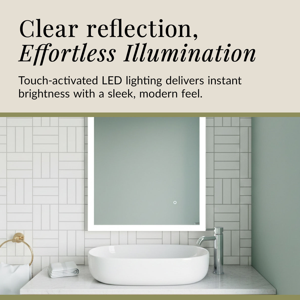 Rectangular LED Illuminated Touch Sensor Minimalist Mirror with Demister, 700mm x 500mm