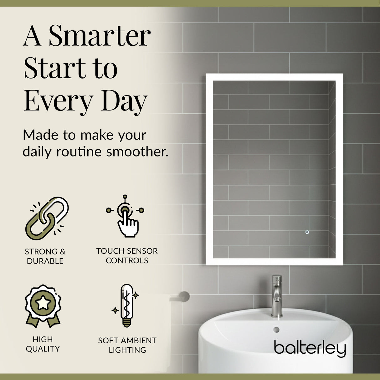 Rectangular LED Illuminated Touch Sensor Minimalist Mirror with Demister, 700mm x 500mm