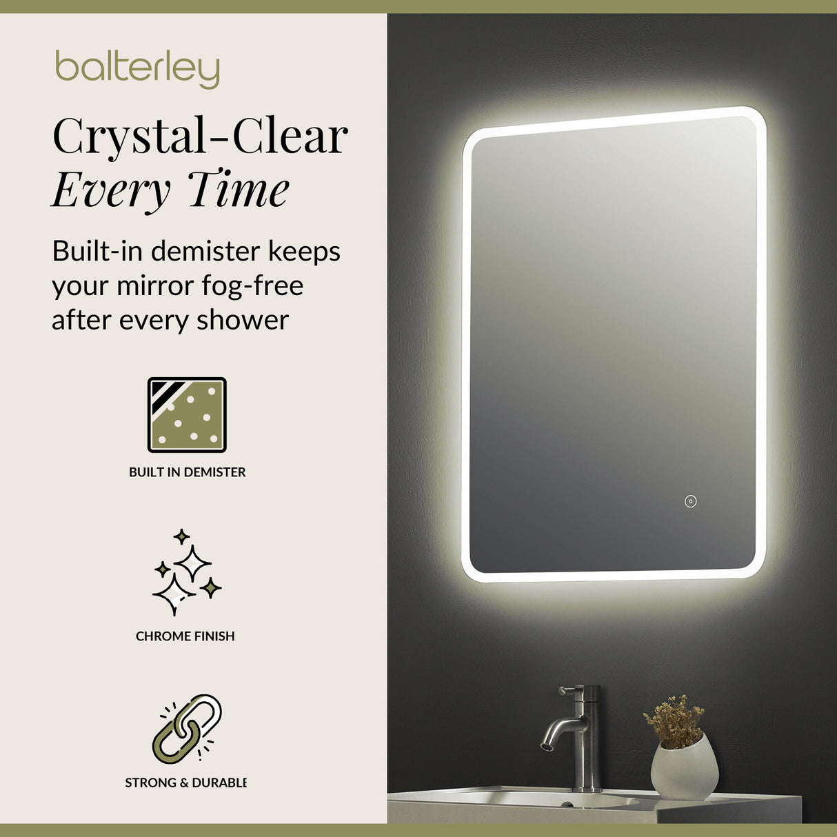 Soft Square LED Illuminated Touch Sensor Mirror with Demister, 700mm x 500mm