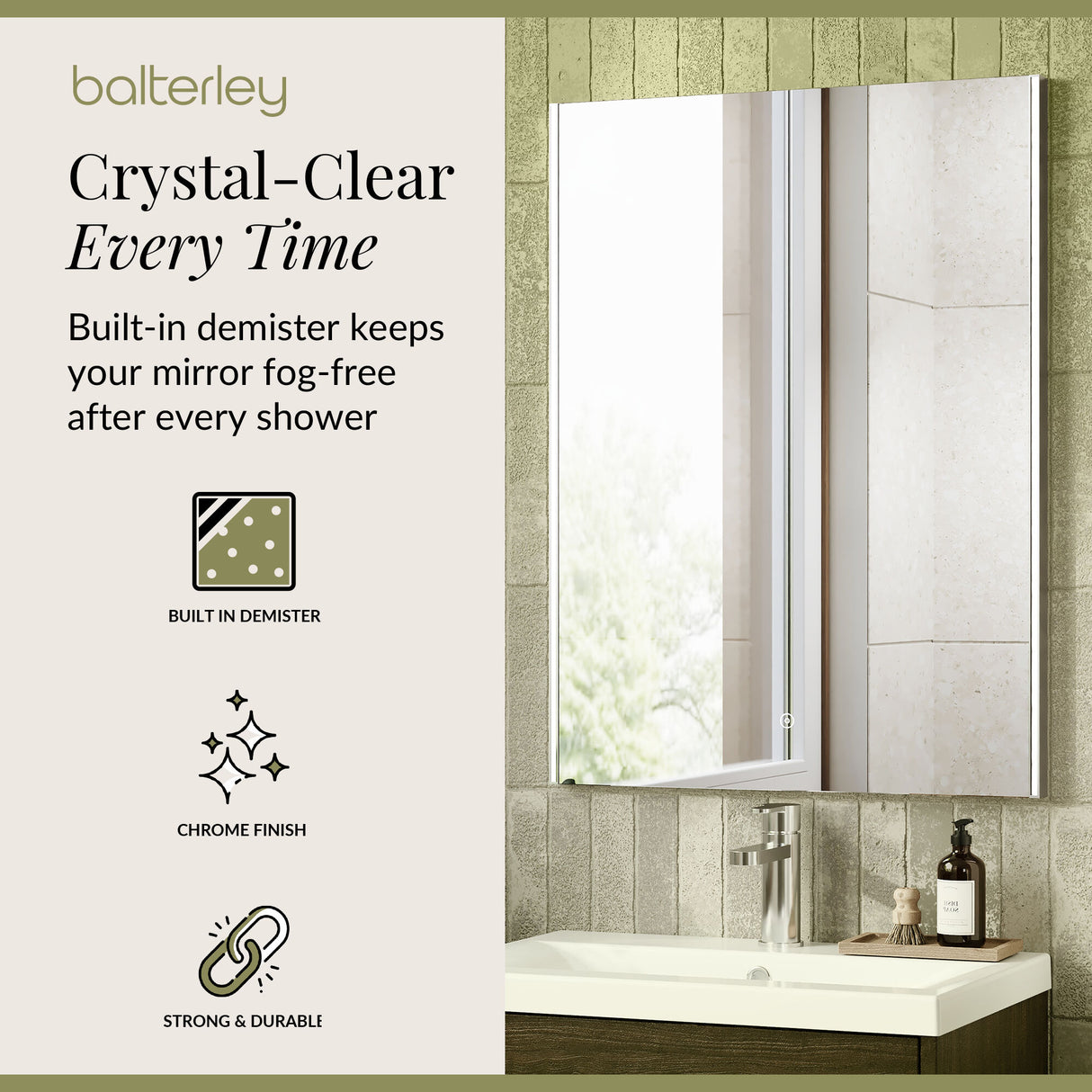 Rectangular LED Ambient Illuminated Touch Sensor Mirror with Demister, 800mm x 600mm