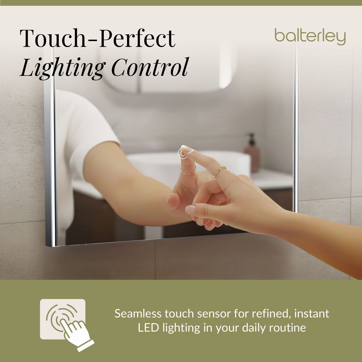 Rectangular LED Ambient Illuminated Touch Sensor Mirror with Demister, 800mm x 600mm