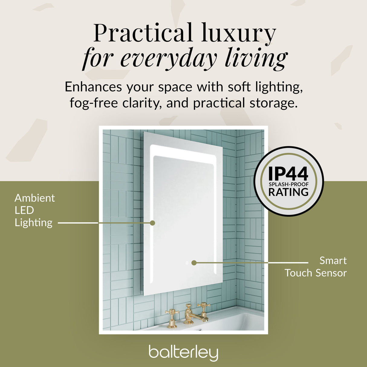 Rectangular LED Illuminated Touch Sensor Mirror with Demister, 700mm x 500mm