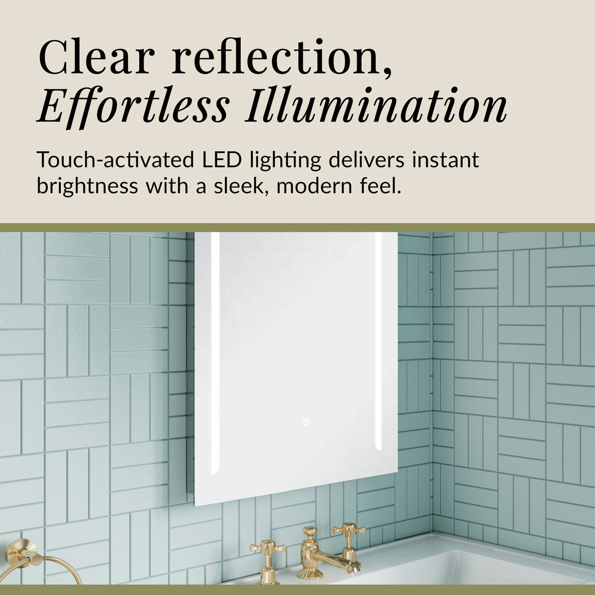 Rectangular LED Illuminated Touch Sensor Mirror with Demister, 700mm x 500mm