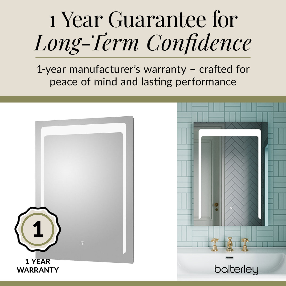 Rectangular LED Illuminated Touch Sensor Mirror with Demister, 700mm x 500mm